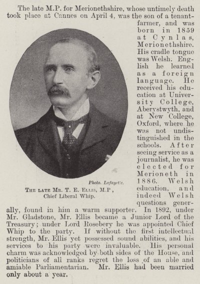 De overleden Mr T E Ellis, MP, Hoofd Liberale Whip door English Photographer