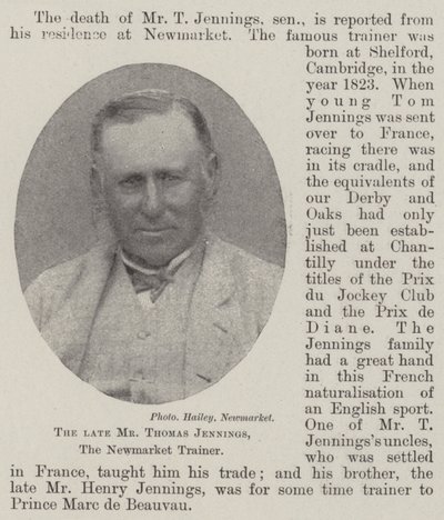 De overleden Mr. Thomas Jennings, de trainer van Newmarket door English Photographer