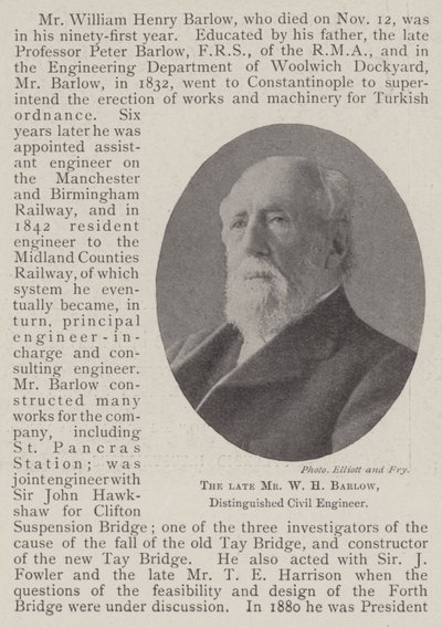 De overleden Mr W H Barlow, Vooraanstaand Civiel Ingenieur door English Photographer