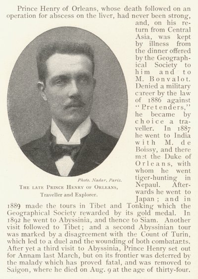 De overleden Prins Hendrik van Orléans, Reiziger en Ontdekkingsreiziger door English Photographer