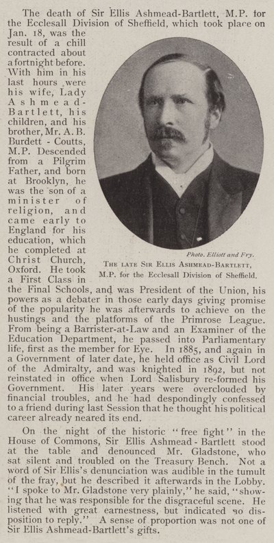 De overleden Sir Ellis Ashmead-Bartlett, parlementslid voor de Ecclesall-divisie van Sheffield door English Photographer