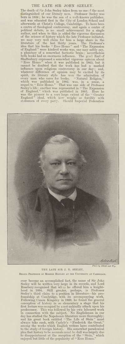 De overleden Sir J R Seeley, Regius Professor of Modern History aan de Universiteit van Cambridge door English Photographer