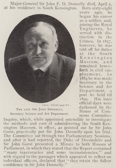 De Wijlen Sir John Donnelly, Secretaris Wetenschap en Kunst Afdeling door English Photographer