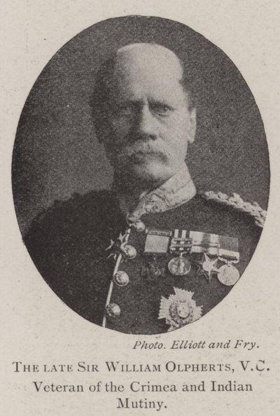 De overleden Sir William Olpherts, VC, veteraan van de Krimoorlog en de Indiase opstand door English Photographer