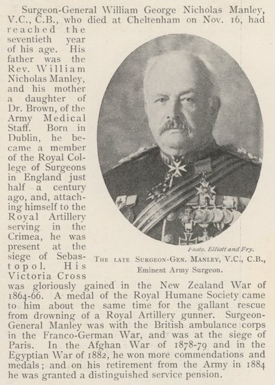 De overleden Chirurg-Generaal Manley, VC, CB, Eminente Legerchirurg door English Photographer