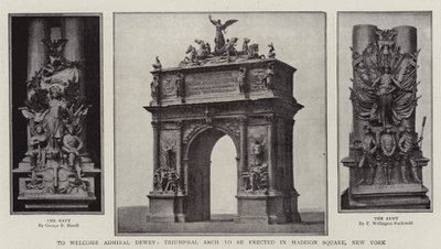 Om admiraal Dewey te verwelkomen, triomfboog die wordt opgericht op Madison Square, New York door English Photographer
