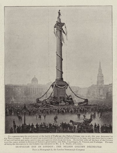 Trafalgar Day in Londen, de Nelson-zuil versierd door English Photographer