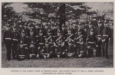 Winnaars van de Queens Prize in Shoeburyness, de vierde groep van de 1e Essex Artillery, onder bevel van kapitein Holmes door English Photographer