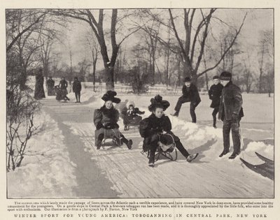 Wintersport voor jonge Amerikanen, rodelen in Central Park, New York door English Photographer