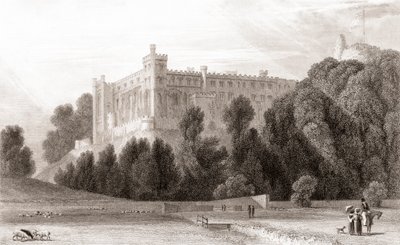 19e-eeuws uitzicht op Arundel Castle, Arundel, West Sussex, Engeland. Uit Churton