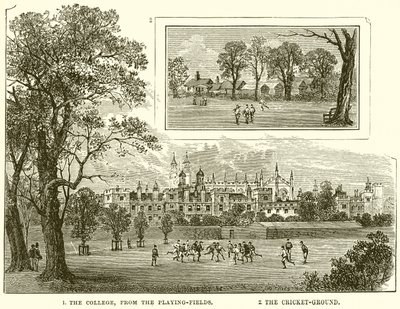 1. Het College, vanaf de Speelvelden. 2. Het Cricketveld door English School