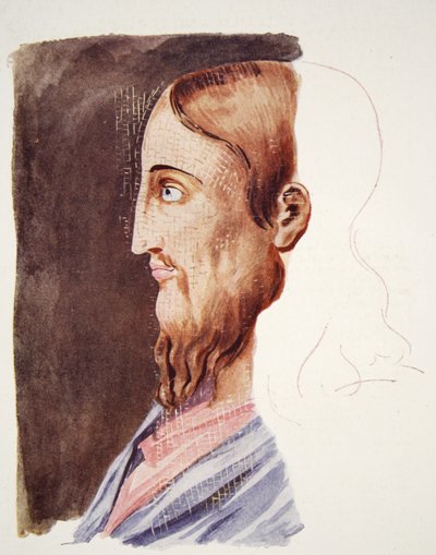 2e-eeuws portret van Christus uit de Romeinse catacomben, tekening toegeschreven aan T. Heaphy, gereproduceerd in The Outline of History: being a plain history of life and mankind door H.G. Wells, Londen door English School