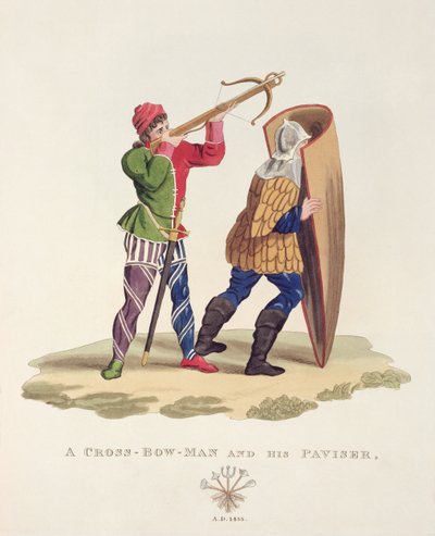 Een kruisboogschutter en zijn paviser, 1433, uit Oud Wapenrusting door Samuel Rush Meyrick, 1824 door English School