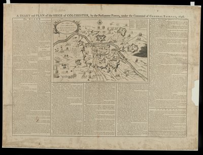 Een Dagboek en Picturale Plan van het Beleg van Colchester 1648, gedrukt en verkocht door W. Keymer, 1648 door English School