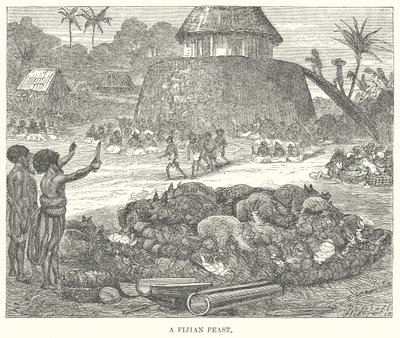Een Fijisch feestmaal (gravure) door English School