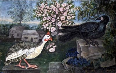 Een parelhoen en een roek in een landschap, ca. 1800 door English School