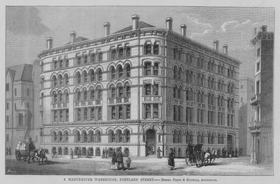 Een pakhuis in Manchester, Portland Street, Messrs Clegg en Knowles, architecten. Illustratie voor The Builder door English School