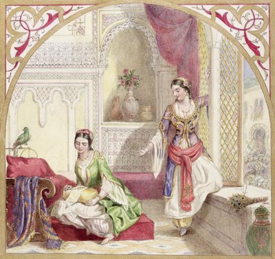 Een Moors Interieur met Twee Vrouwen, ca. 1840 door English School