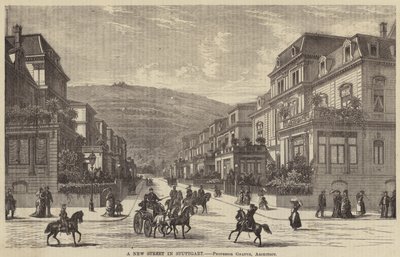 Een nieuwe straat in Stuttgart (gravure) door English School