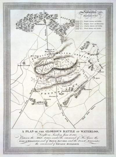 Een plan van de glorieuze slag bij Waterloo door English School