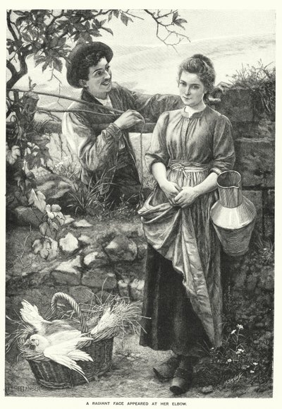 Een stralend gezicht verscheen aan haar elleboog (gravure) door English School