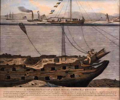 Een voorstelling van H.M.S. Royal George van 108 kanonnen, gepubliceerd in 1833 door English School