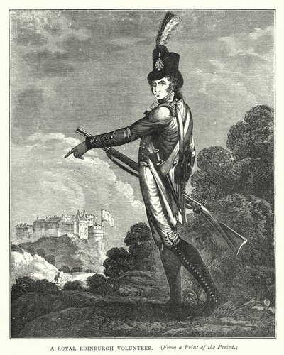 Een Koninklijke Edinburgh Vrijwilliger (gravure) door English School