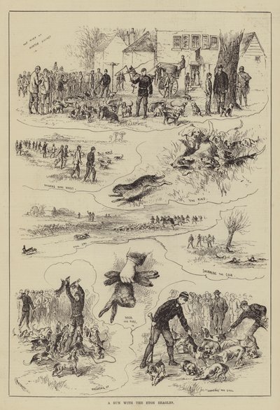 Een Run met de Eton Beagles (gravure) door English School