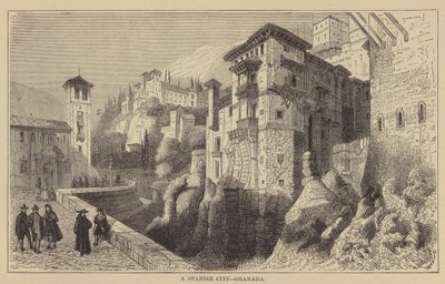 Een Spaanse stad, Granada (gravure) door English School