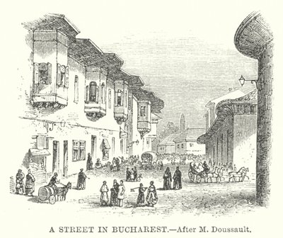 Een straat in Boekarest (gravure) door English School