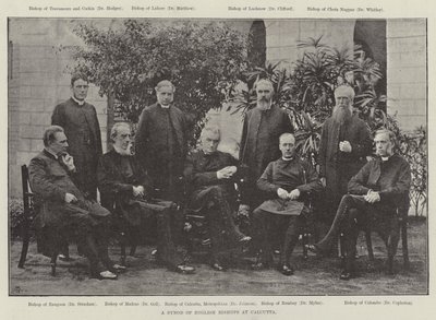 Een synode van Engelse bisschoppen in Calcutta (gravure) door English School