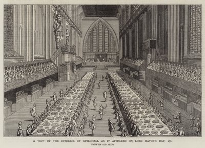 Een uitzicht op het interieur van Guildhall zoals het verscheen op Lord Mayor