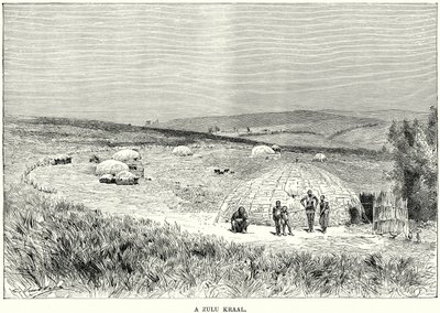 A Zulu Kraal (engraving) door English School