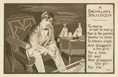 De soliloquy van een vrijgezel. Trouwen of niet trouwen (litho) door English School