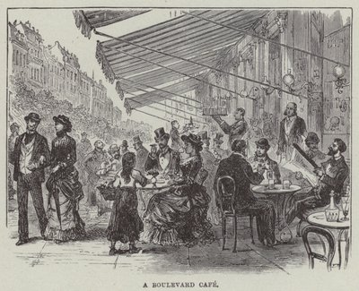 Een boulevardcafé (gravure) door English School
