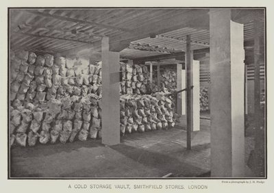 Een gekoelde opslagkluis, Smithfield Stores, Londen (z/w foto) door English School