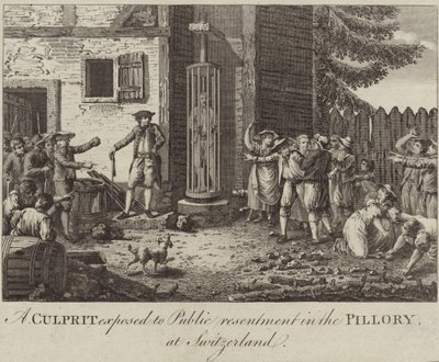 Een schuldige blootgesteld aan publieke verontwaardiging in de schandpaal in Zwitserland door English School