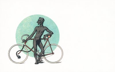 Een duivels figuur naast een fiets door English School