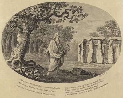 Een Druïde Die Stekken Neemt met een Zeis Naast een Oud Monument door English School
