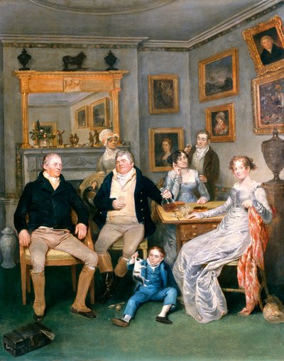 Een familiescène in een huiselijk interieur, ca.1815-20 door English School