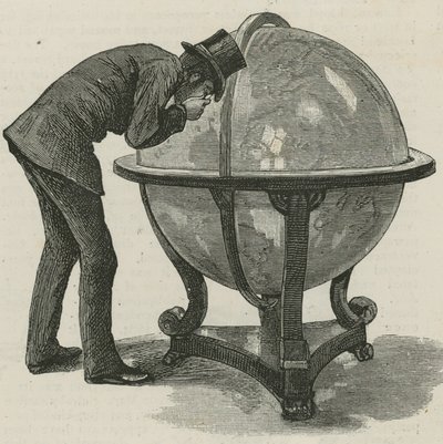 Een man van Lloyds die een globe bestudeert door English School