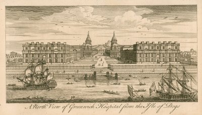 Een noordelijk uitzicht op Greenwich Hospital, Londen, vanaf het Isle of Dogs door English School