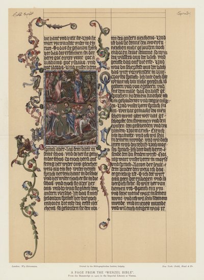 Een pagina uit de Wenzel Bijbel (kleur litho) door English School