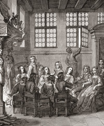 Een feest bij het huis van de hertog van Newcastle, frontispice voor Natures Pictures door Margaret, hertogin van Newcastle, 1656, uit A Short History of the English People door J. R. Green, gepubliceerd 1893 door English School