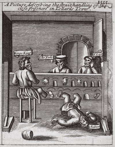 Een foto die beschrijft hoe Strait omging met de nauwe gevangenen in de Lollards Tower door English School