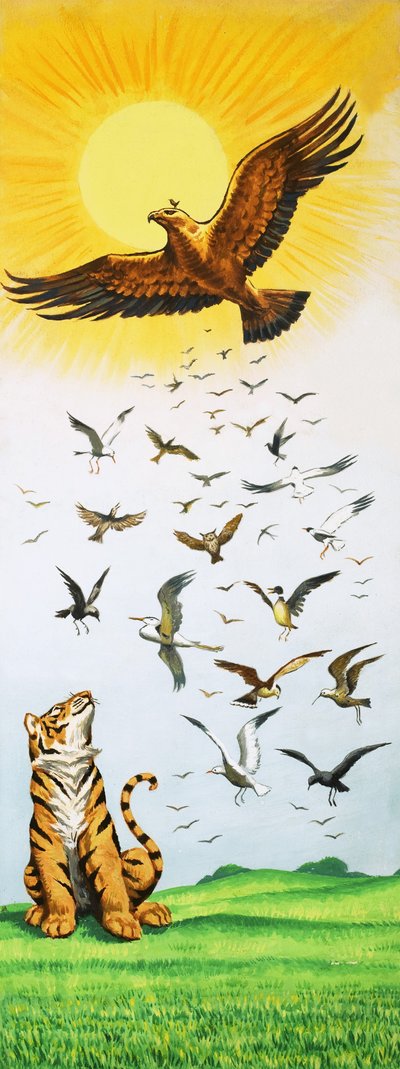 Een scène uit het volksverhaal Koning der vogels door English School