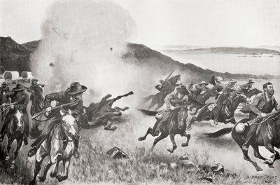 Een granaat van de Marine Brigade verdrijft Boeren van achter de Seven Sisters Kojes tijdens de actie van 7 maart door English School