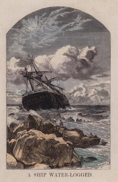 Een schip waterlogged (gekleurde gravure) door English School