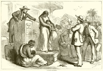 Een slavenveiling (gravure) door English School