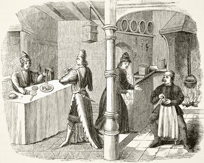 Een typische 15e-eeuwse eetkamer en keuken, uit 